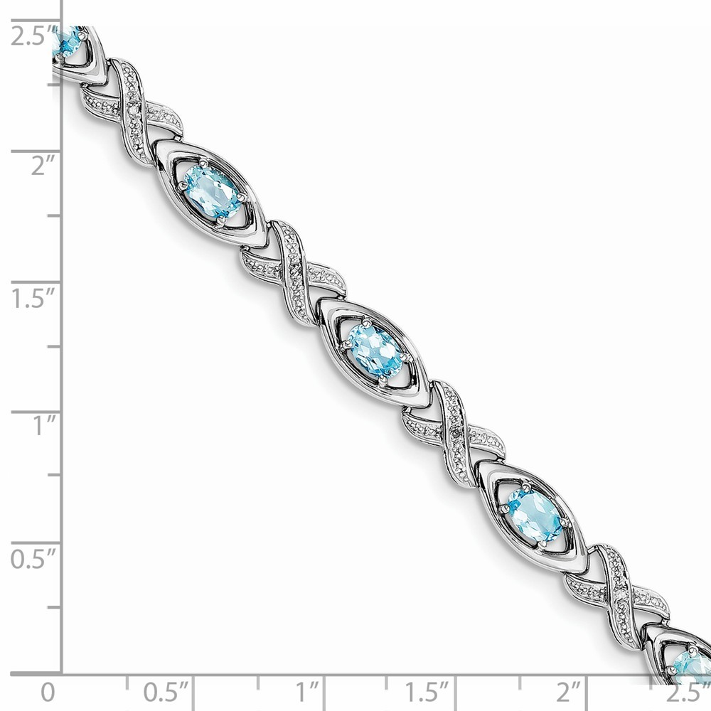 Jewelryweb Sterling Silver Diamond and Light Swiss Blue Topaz Bracelet - Measures 6mm Wide