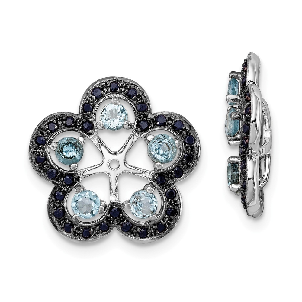 Jewelryweb Sterling Silver Swiss Blue Topaz and Black Sapphire Earrings Jacket