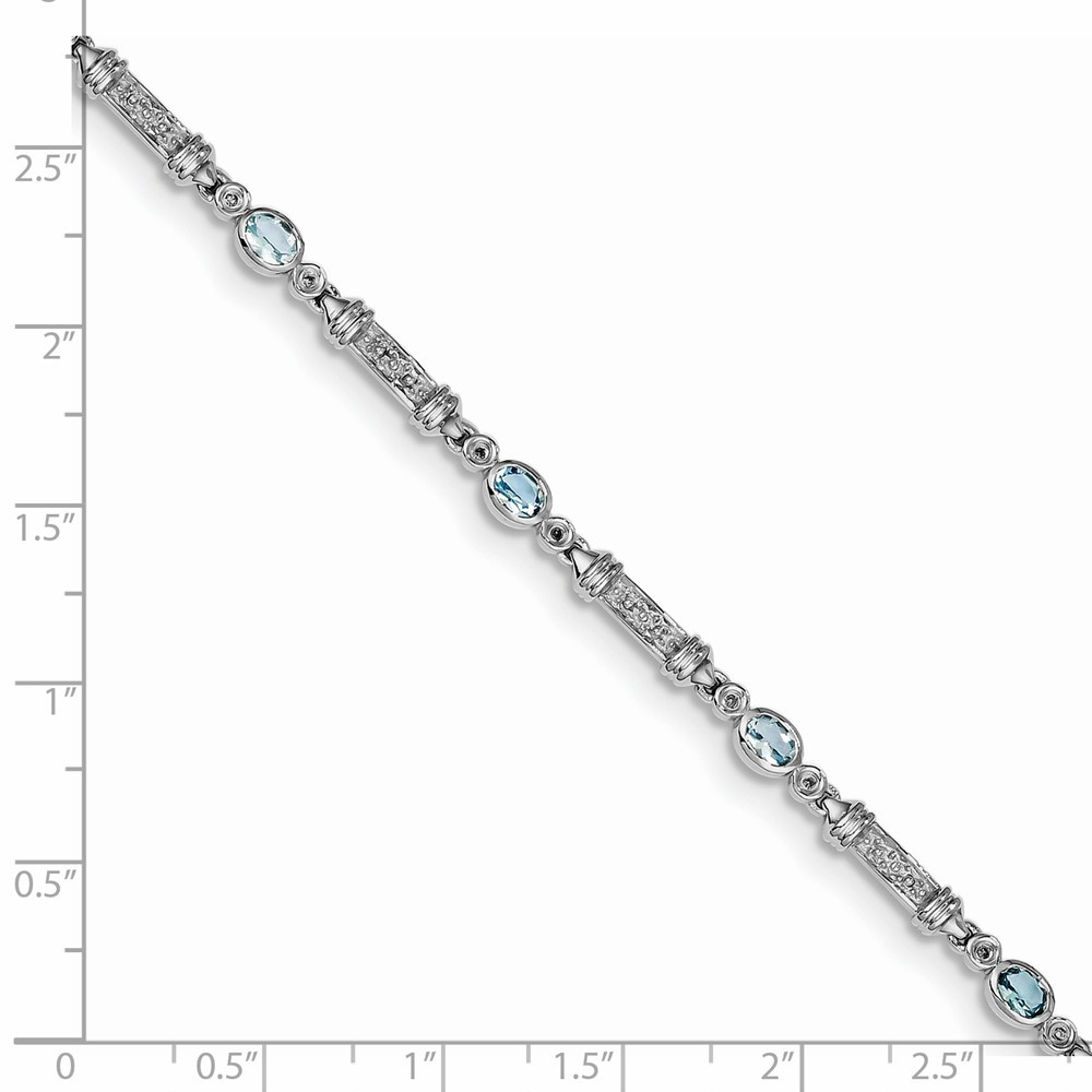 Jewelryweb Sterling Silver Aquamarine and Diamond Bracelet - Measures 4mm Wide