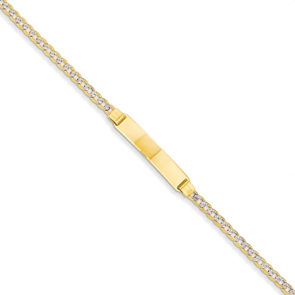 Jewelryweb 14k Yellow Gold Pave Curb ID Bracelet - 7 Inch - Lobster Claw - Measures 5.2mm Wide
