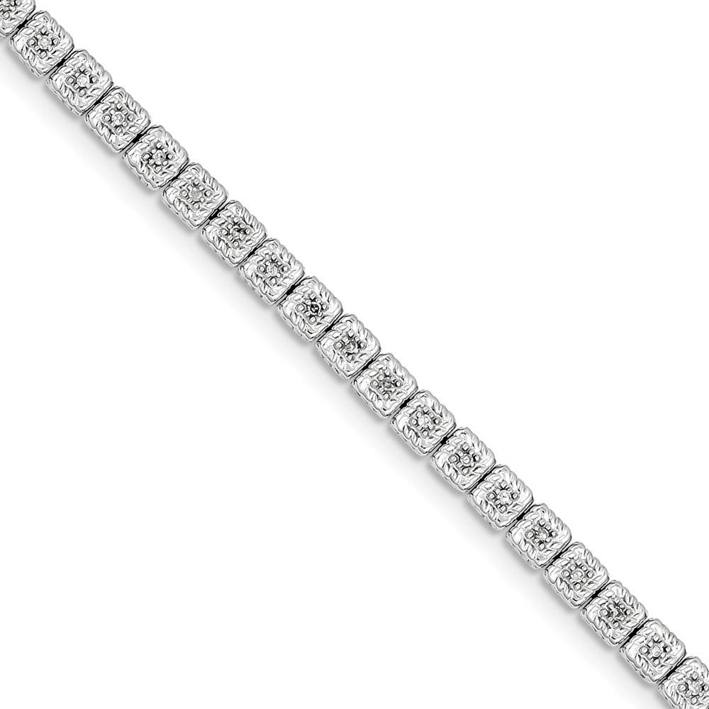 Jewelryweb Sterling Silver Rhodium Plated Diamond Bracelet - Measures 4.5mm Wide