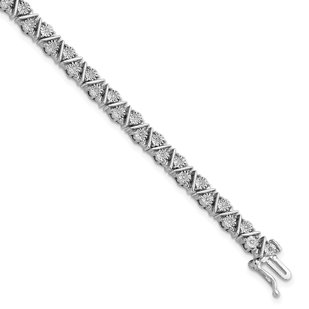 Jewelryweb Sterling Silver Diamond Triangle Link Bracelet - Measures 5mm Wide
