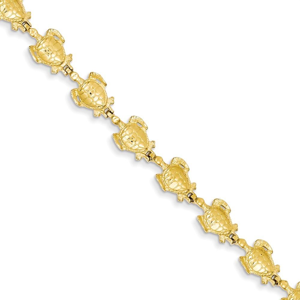 Jewelryweb 14k Yellow Gold Sea Turtle Link Bracelet - 7 Inch - Lobster Claw