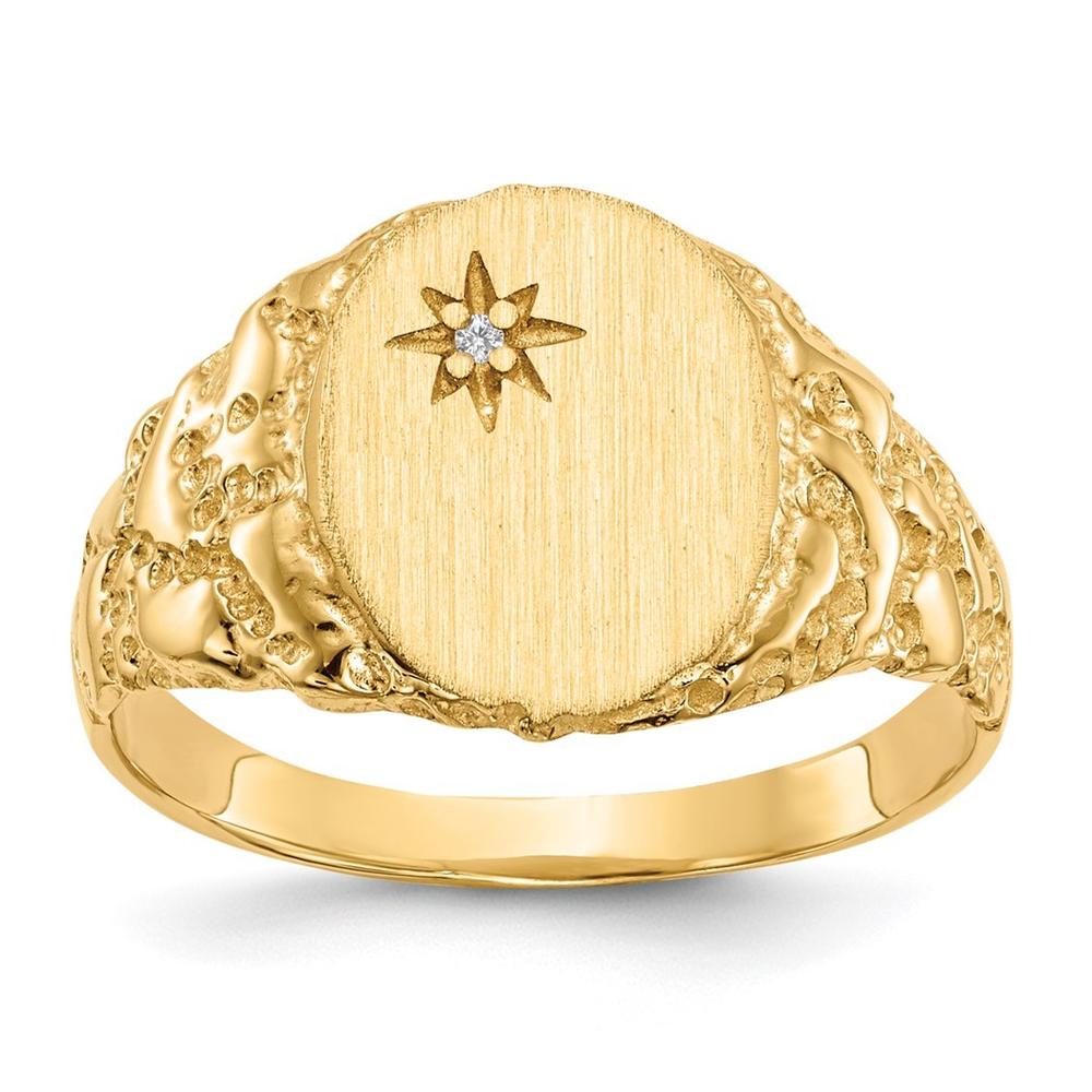 Jewelryweb 14k Yellow Gold Diamond mens signet ring - Size 6