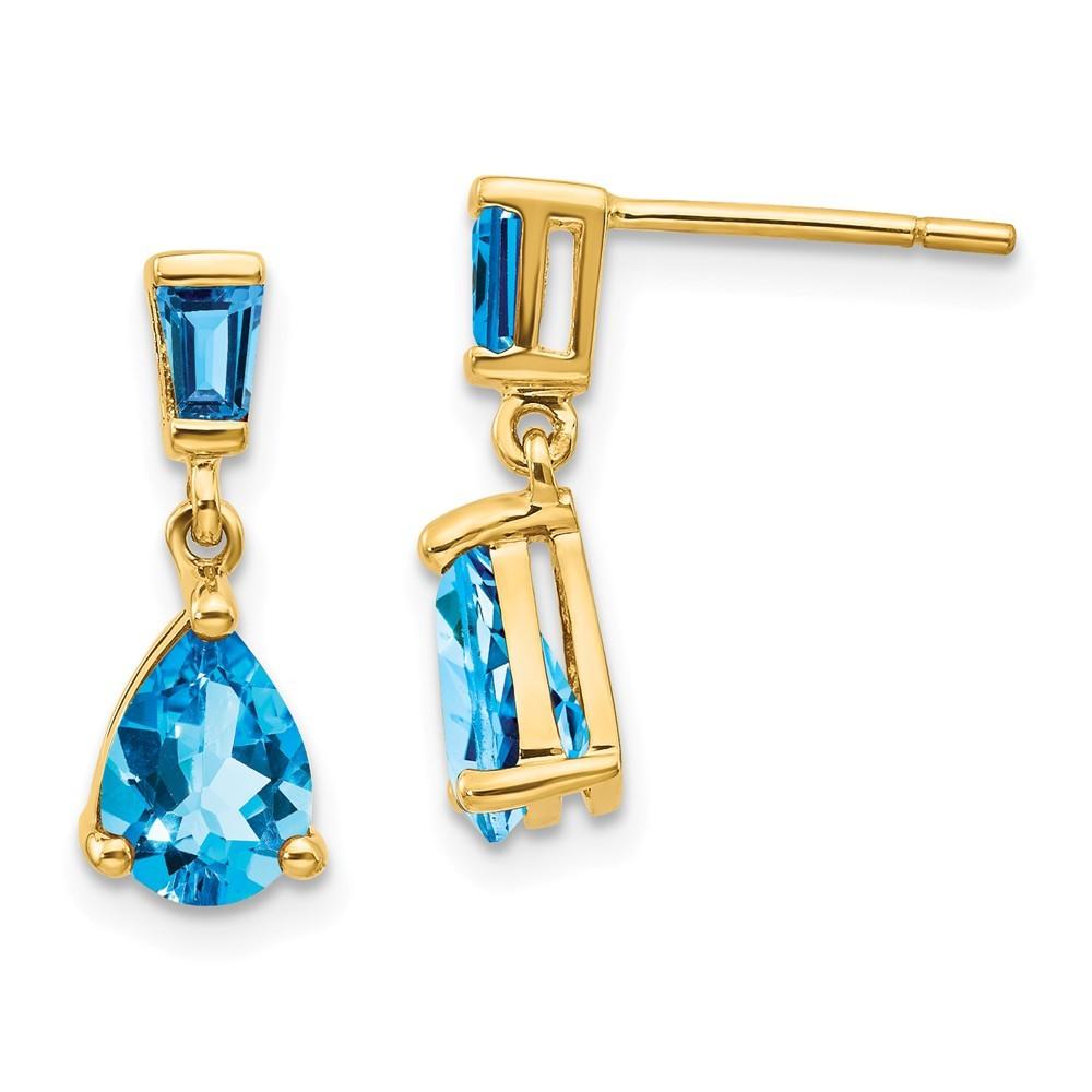 Jewelryweb 14k Yellow Gold Blue Topaz Dangle Post Earrings - Measures 15x5mm Wide