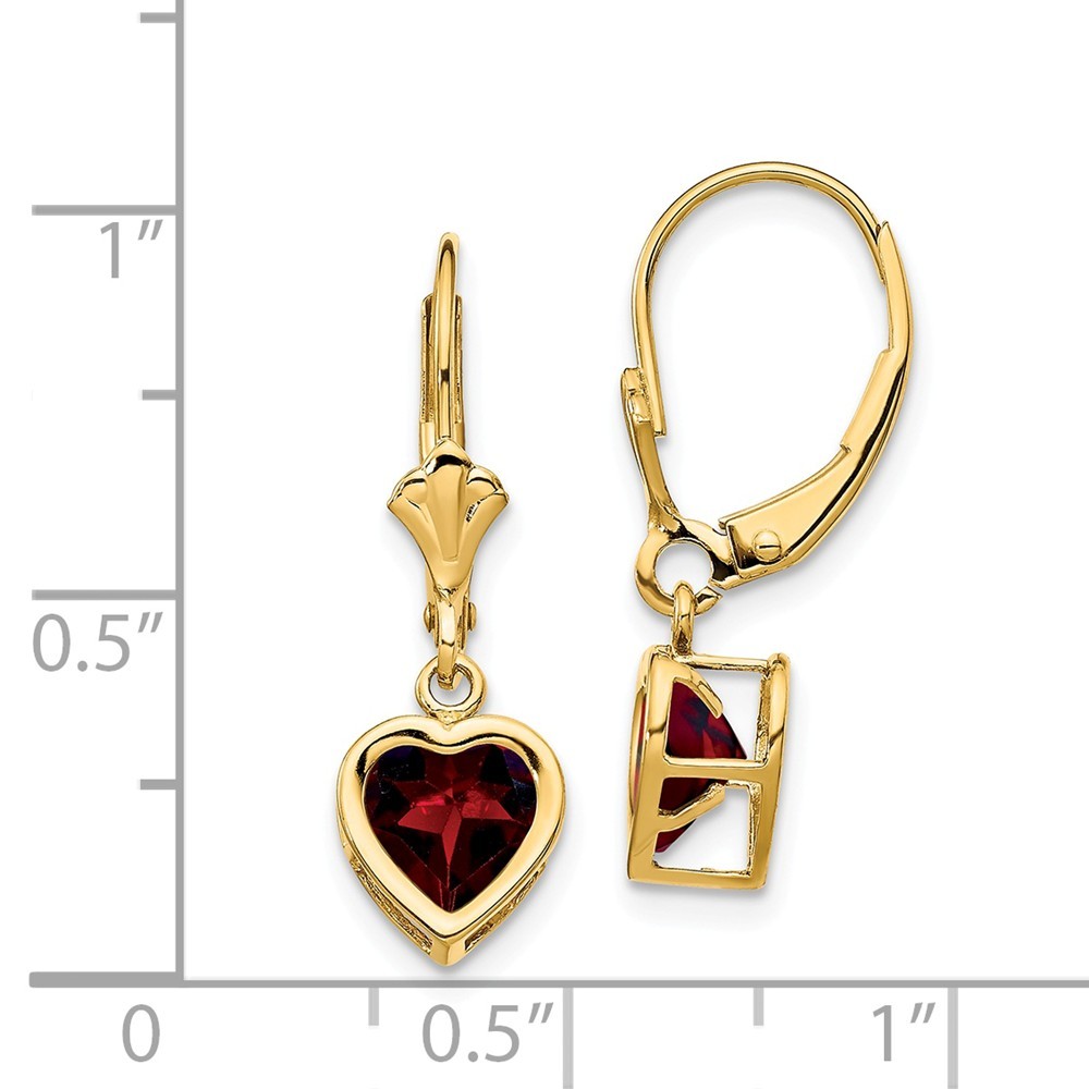 Jewelryweb 14k Yellow Gold 6mm Heart Garnet Earrings
