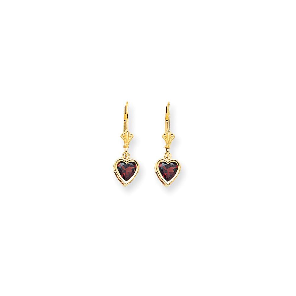 Jewelryweb 14k Yellow Gold 6mm Heart Garnet Earrings
