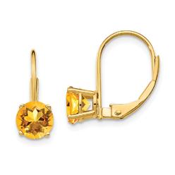 Jewelryweb 14k Yellow Gold 6mm Citrine Leverback Earrings - Measures 18x6mm Wide