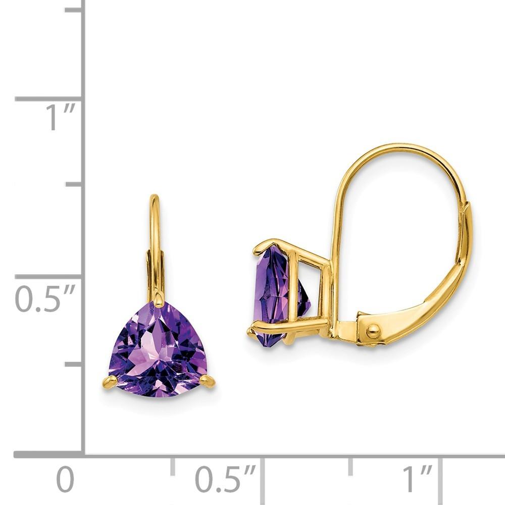 Jewelryweb 14k Yellow Gold 7mm Trillion Amethyst Leverback Earrings