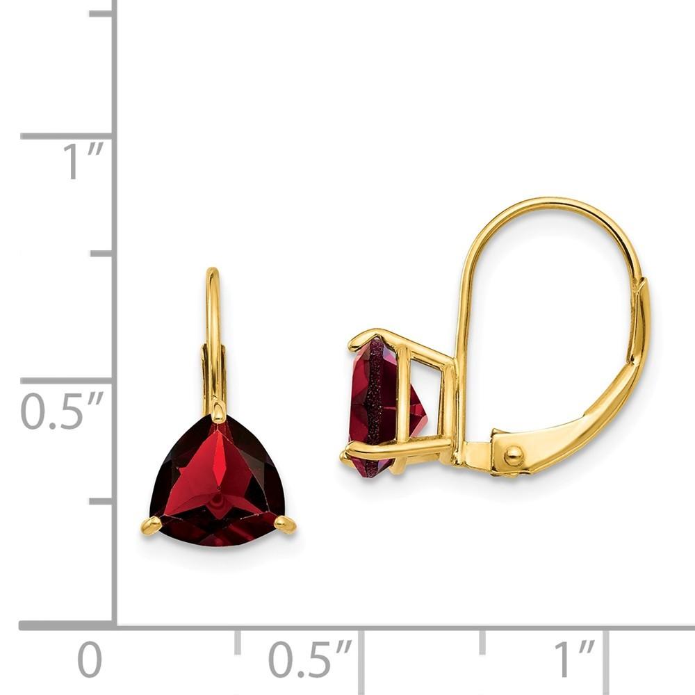 Jewelryweb 14k Yellow Gold 7mm Trillion Garnet Leverback Earrings