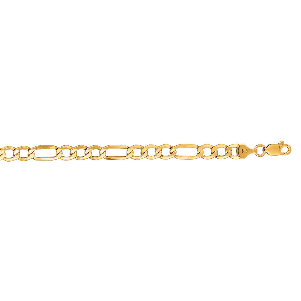 Jewelryweb 14k Yellow Gold 5.4mm Sparkle-Cut Alternate Figaro Lite Chain With Lobster Clasp Necklace - 20 Inch