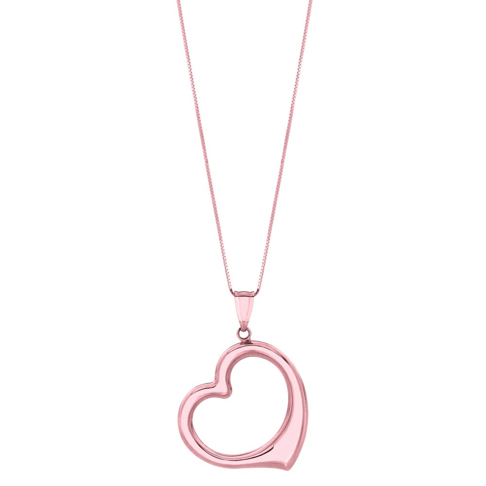Jewelryweb 14k Rose Gold Shiny Box Chain With Spring Ring Clasp Open Heart Necklace - 18 Inch