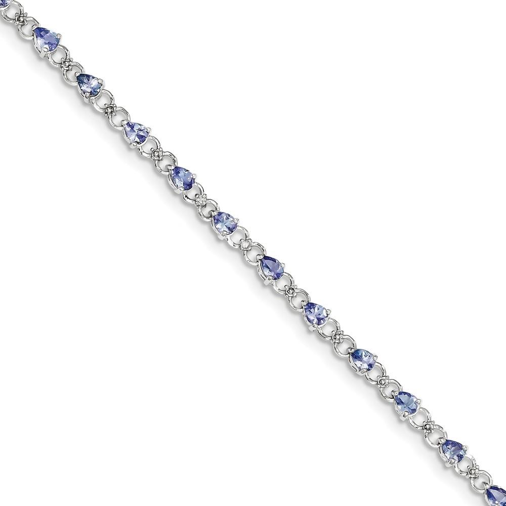 Jewelryweb Sterling Silver Tanzanite and Diamond Bracelet - Measures 3mm Wide