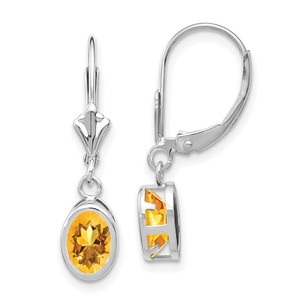 Jewelryweb 14k Yellow Gold Citrine Diamond Oval Leverback Earrings - Measures 26x6mm Wide