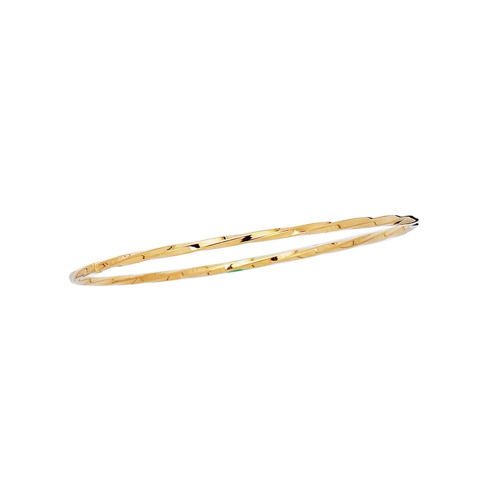 Jewelryweb 14k Yellow Gold 2.5mm Shiny Twisted Round Tube Stackable Bangle Bracelet