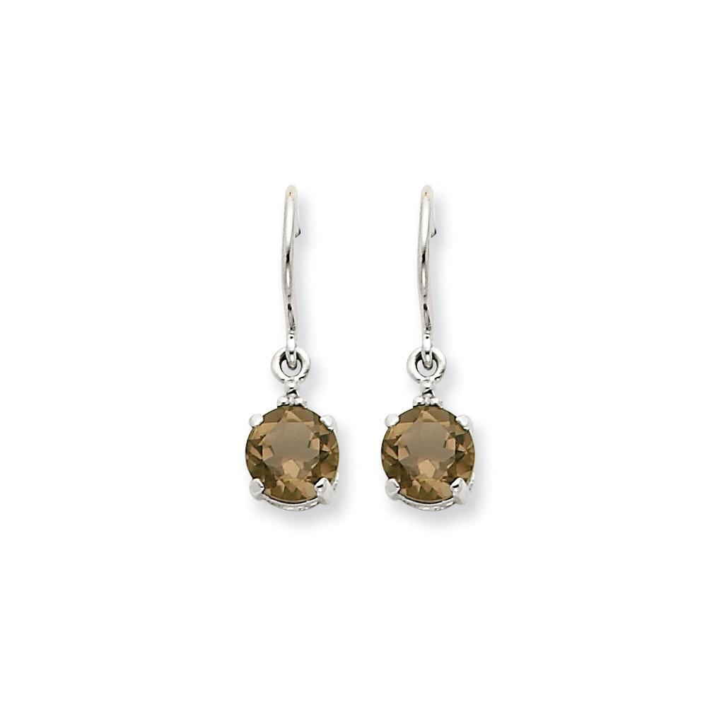 Jewelryweb 14k White Gold Smokey Topaz and Diamond Dangle Earrings