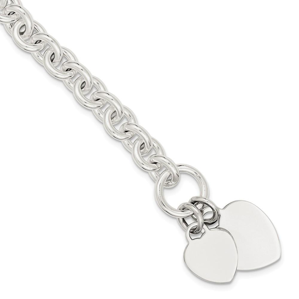 Jewelryweb Sterling Silver Heart Disc Fancy Toggle Bracelet - 8.75 Inch