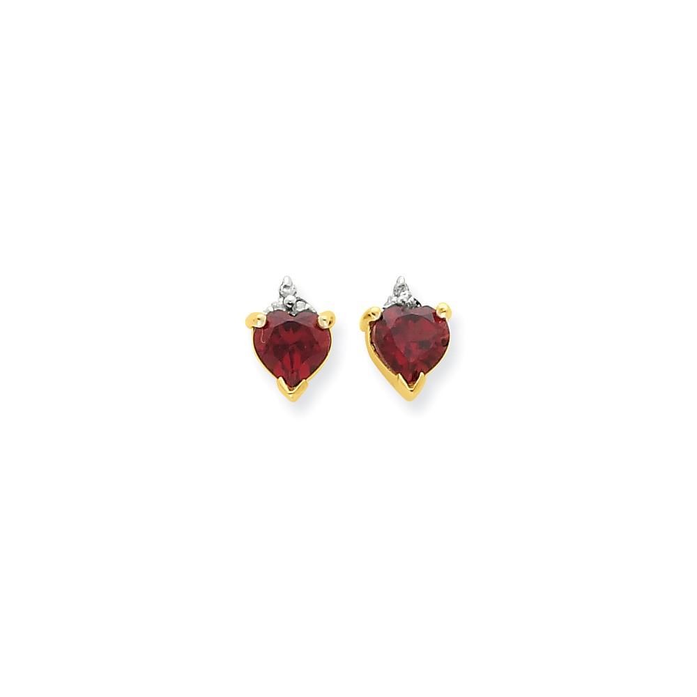 Jewelryweb 14k Yellow Gold and Rhodium Marquise Heart Garnet And Diamond Post Earrings