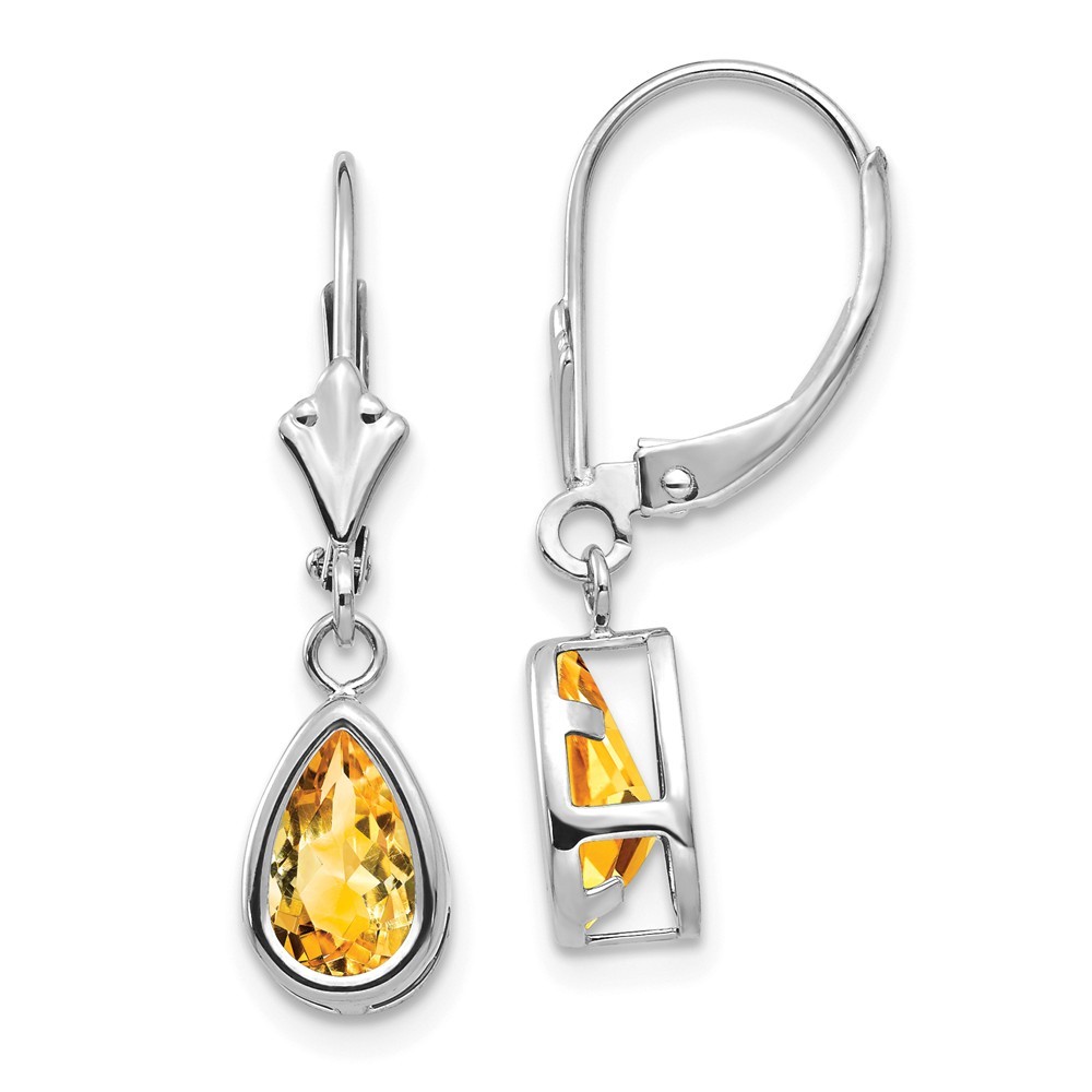 Jewelryweb 14k White Gold 8x5mm Pear Citrine Leverback Earrings - Measures 27x7mm Wide