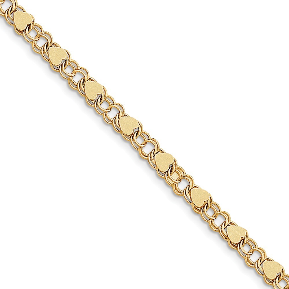 Jewelryweb 10k Double Link With Hearts Charm Bracelet - 7 Inch
