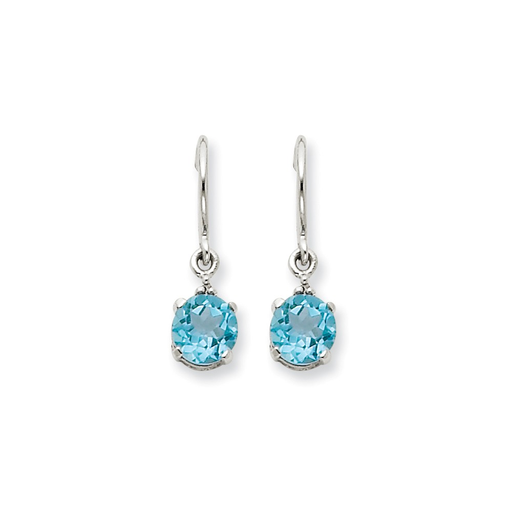 Jewelryweb 14k White Gold Blue Topaz and Diamond Dangle Earrings