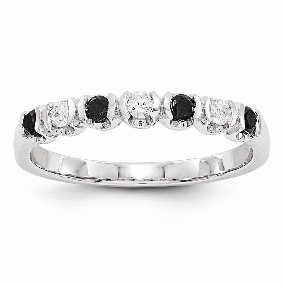 Jewelryweb 14k White Gold Black and White Diamond Band Ring