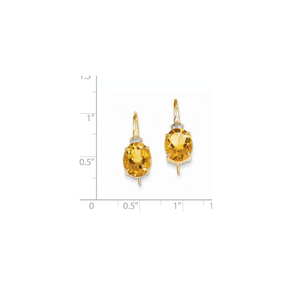 Jewelryweb 14k Yellow Gold Diamond and Citrine Oval Dangle Earrings