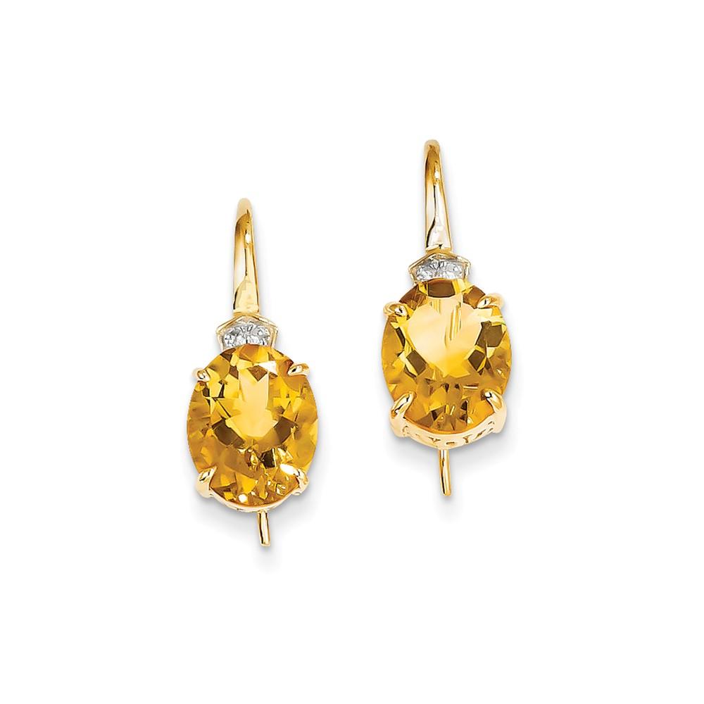 Jewelryweb 14k Yellow Gold Diamond and Citrine Oval Dangle Earrings