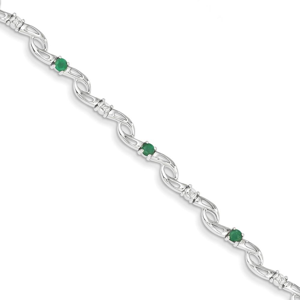 Jewelryweb 14k White Gold With Diamond and Emerald Gemstone Bracelet