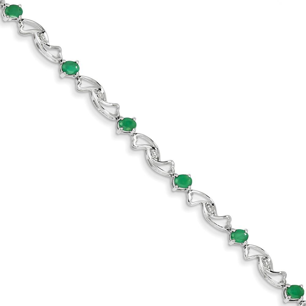 Jewelryweb 14k White Gold With Emerald Gemstone Bracelet