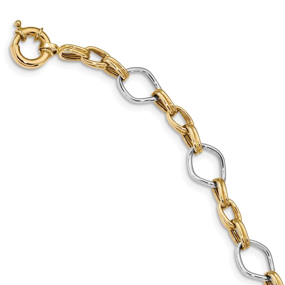 Jewelryweb 9.3mm 14k Two Tone Polished Open Link Bracelet - 7.25 Inch