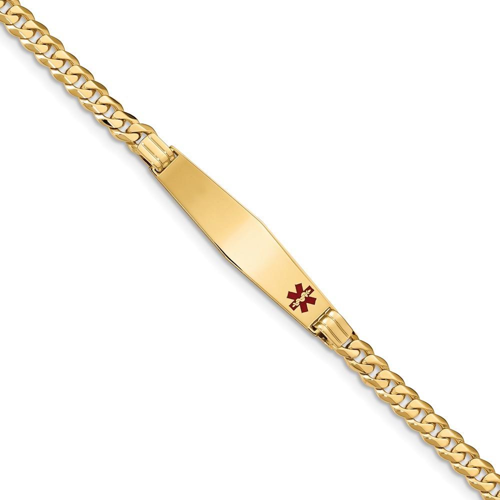 Jewelryweb 9.5mm 14k Medical Soft Diamond Shape Red Enamel Curb Link ID Braceletcet - 8 Inch