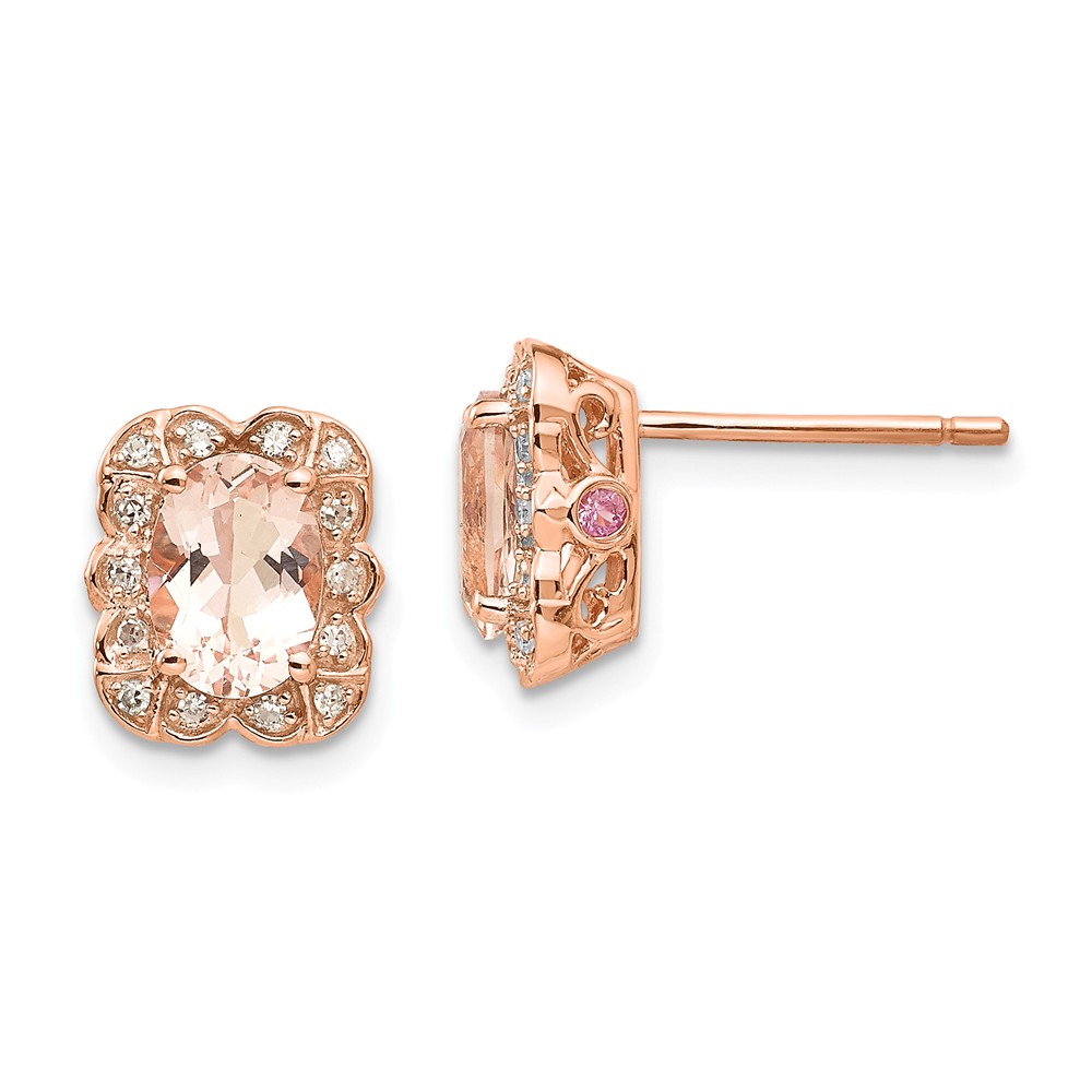 Jewelryweb 14k Rose Gold Diamond Pink Sapphire Morganite Post Earrings