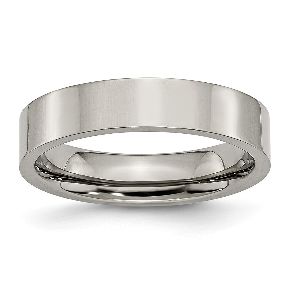 Jewelryweb Titanium Flat 5mm Polished Band Ring - Size 6