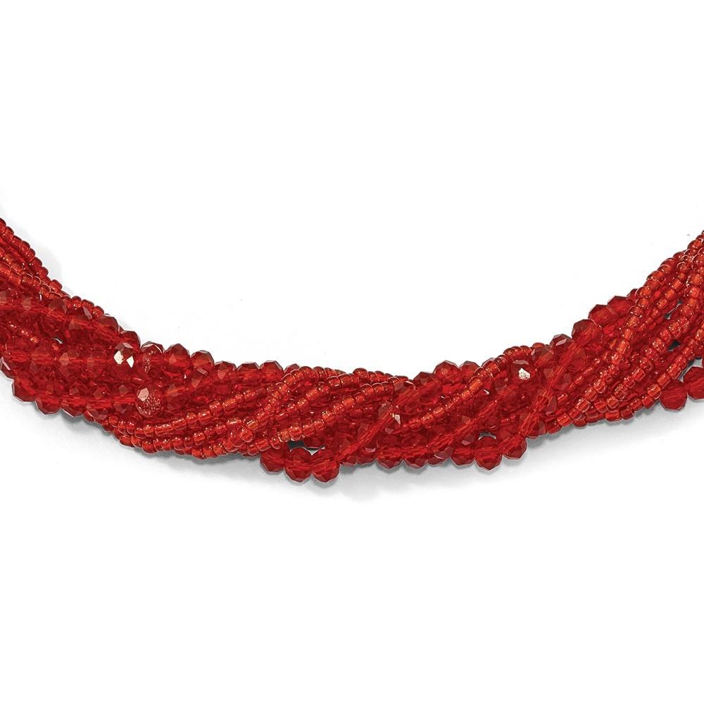 Jewelryweb Red Austrian and Cubic Zirconiaech Crystal With Glass Seed Beads Necklace