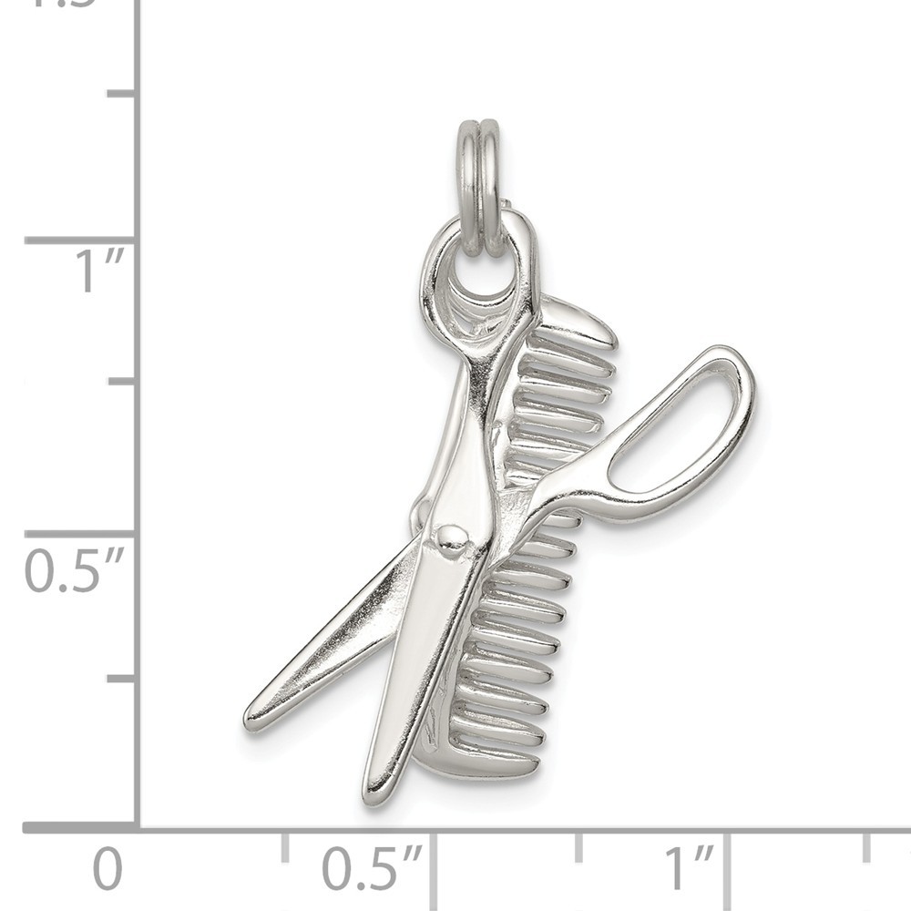 Jewelryweb Sterling Silver Comb and Scissor Charm - Measures 26x21.5mm Wide