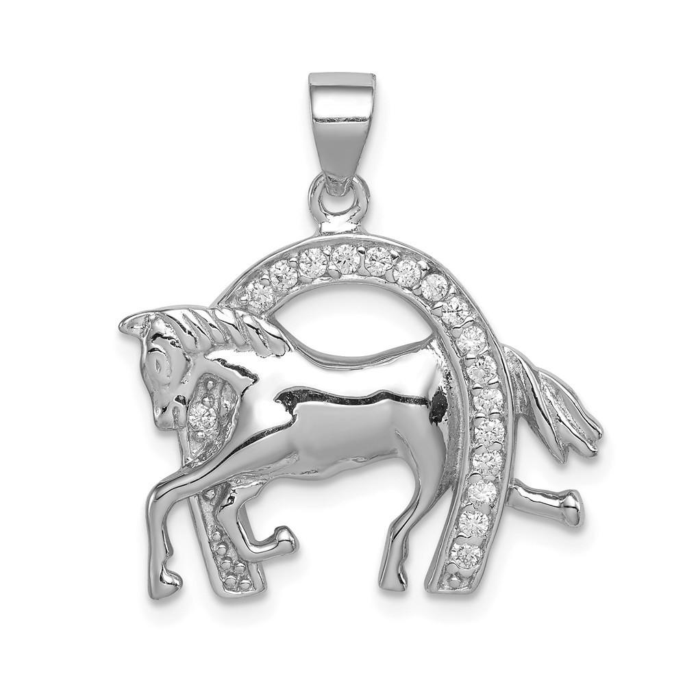 Jewelryweb Sterling Silver Horse and Horseshoe Cubic Zirconia Pendant - Measures 28x23mm Wide
