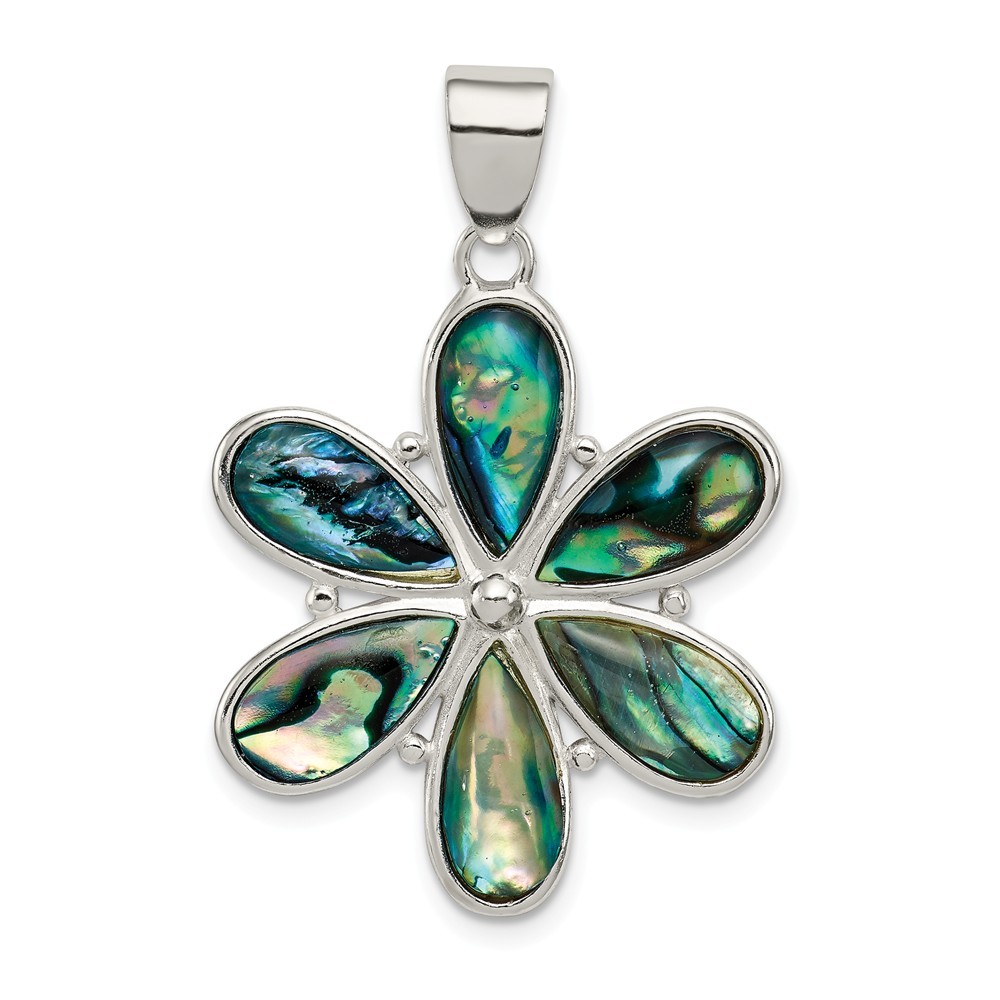 Jewelryweb Sterling Silver Flower Abalone Pendant