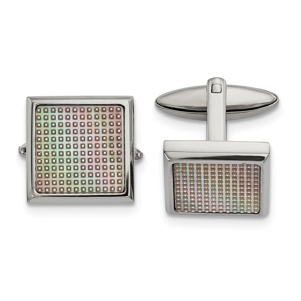 Jewelryweb 19.24mm Stainless Steel Polished Rainbow Textured Square Cuff Links