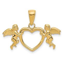 Jewelryweb 14k Yellow Gold Flying Cherubs Holding Heart Pendant - Measures 17mm long