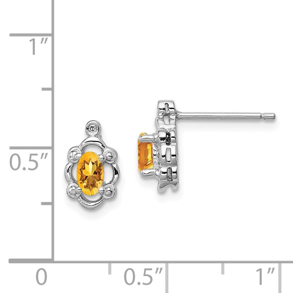 Jewelryweb Sterling Silver Citrine and Diamond Earrings - Measures 10x6mm Wide