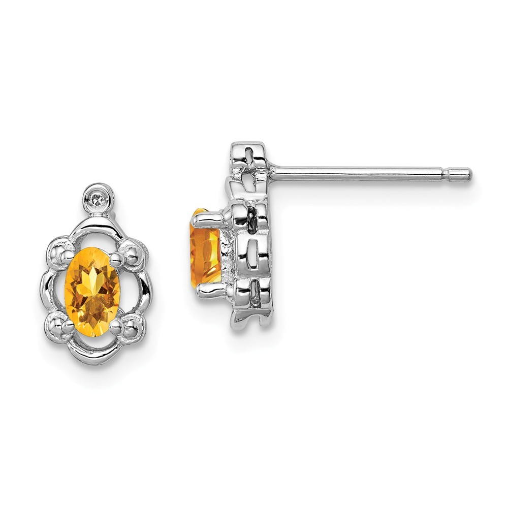 Jewelryweb Sterling Silver Citrine and Diamond Earrings - Measures 10x6mm Wide