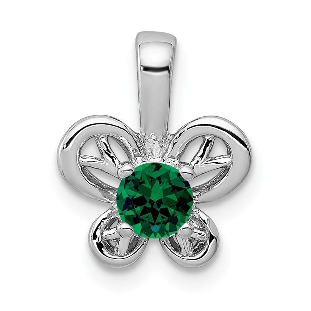 Jewelryweb Sterling Silver Created Emerald Pendant - Measures 13x11mm Wide