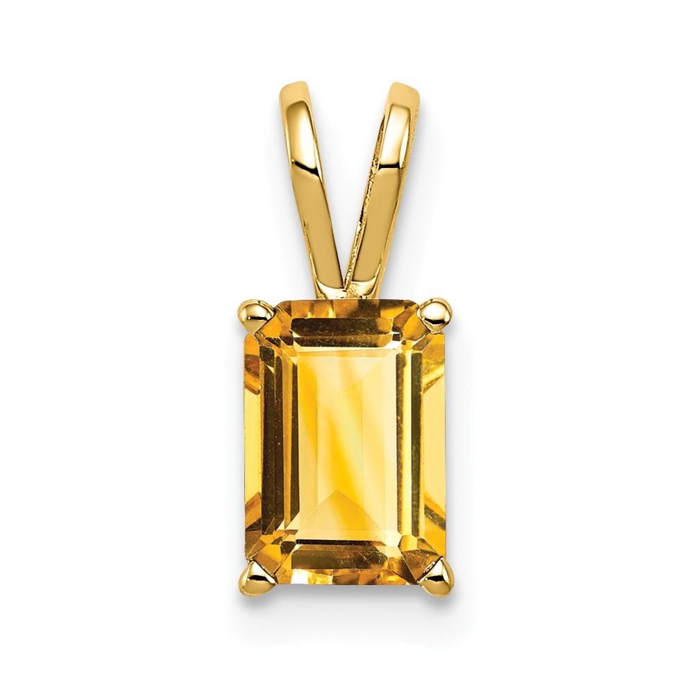 Jewelryweb 14k Yellow Gold 7x5mm Emerald-Cut Citrine Pendant
