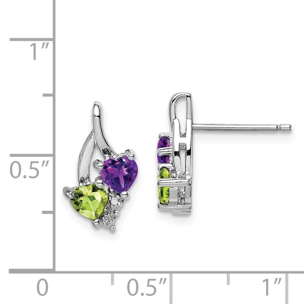 Jewelryweb Sterling Silver Amethyst Peridot Diamond Earrings - Measures 14x8mm Wide