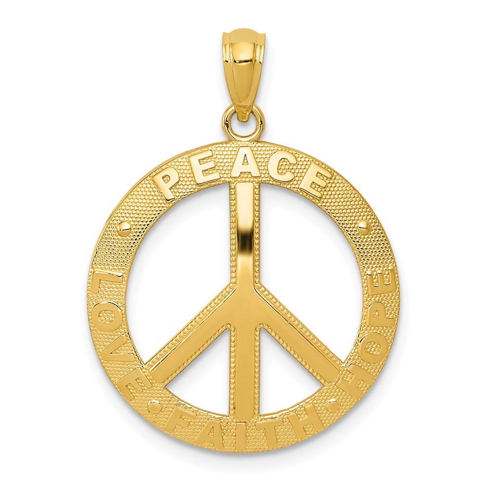 Jewelryweb 14k Yellow Gold Peace Hope Faith Love Peace Sign Pendant - Measures 25x20mm Wide