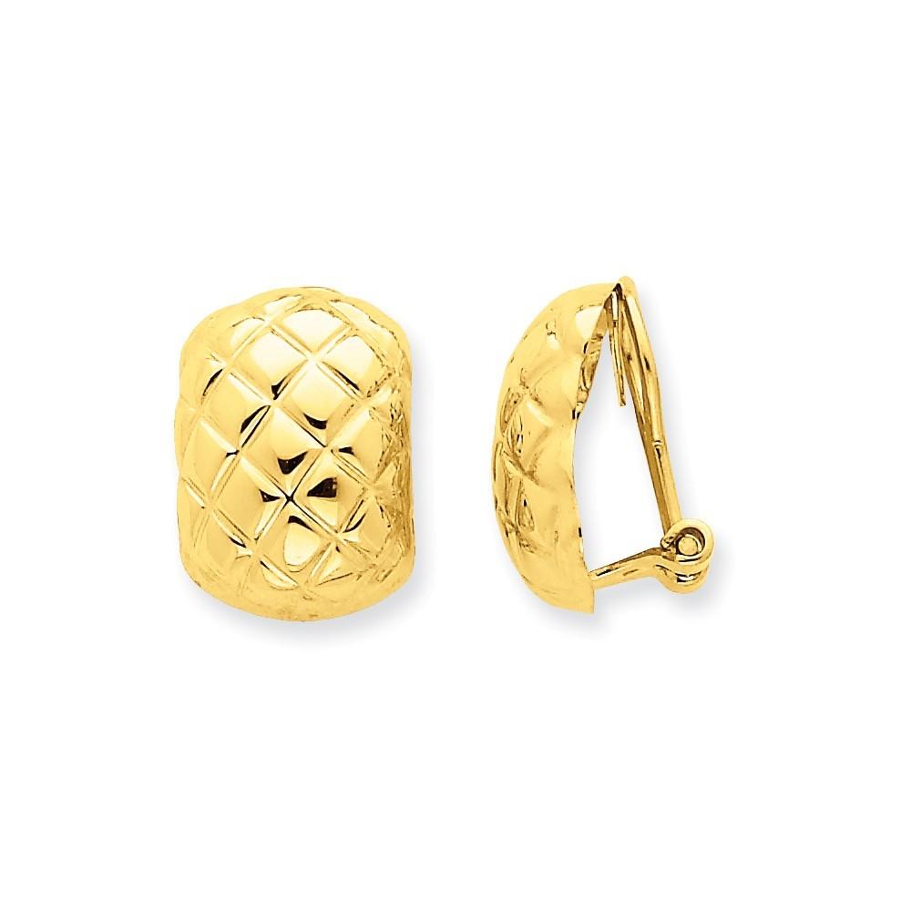 Jewelryweb 14k Yellow Gold Polished Quilted Non-pierced Omega Back Earrings - Measures 17x12mm Wide