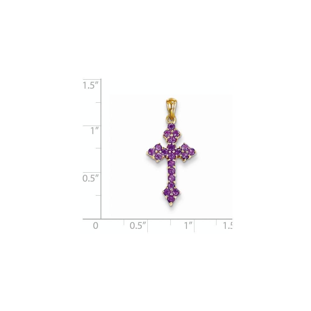 Jewelryweb 14k Yellow Gold Amethyst Budded Cross Pendant - Measures 21x13mm