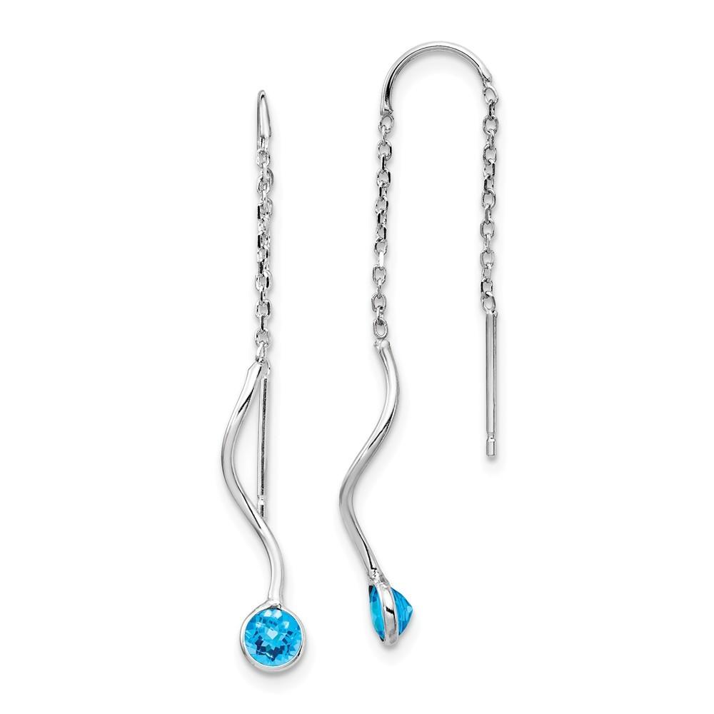 Jewelryweb 14k White Gold Blue Topaz Round Bezel Threader Earrings