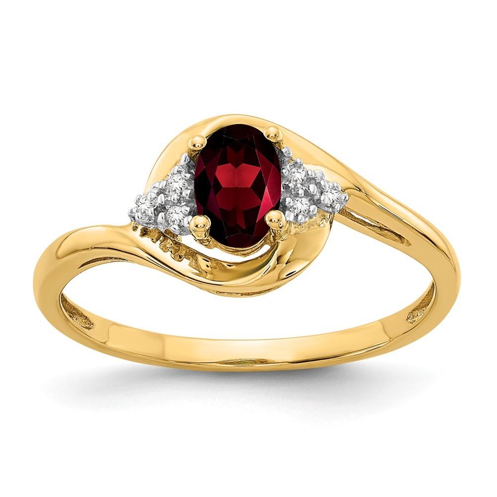 Jewelryweb 14k Yellow Gold Diamond and Garnet Ring - Size 7.00